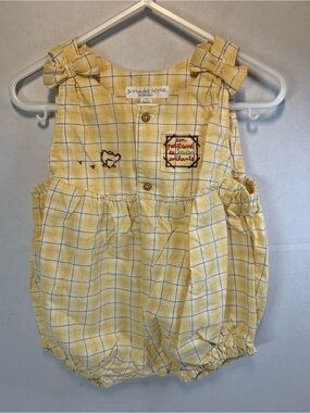 Vintage Catimini Yellow Brown Plaid 12m Baby Bubble Romper.           3716